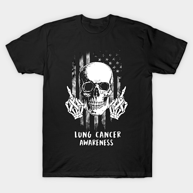 Lung Cancer Awareness Skull Halloween Costume Gifts T-Shirt by AKIFOJWsk